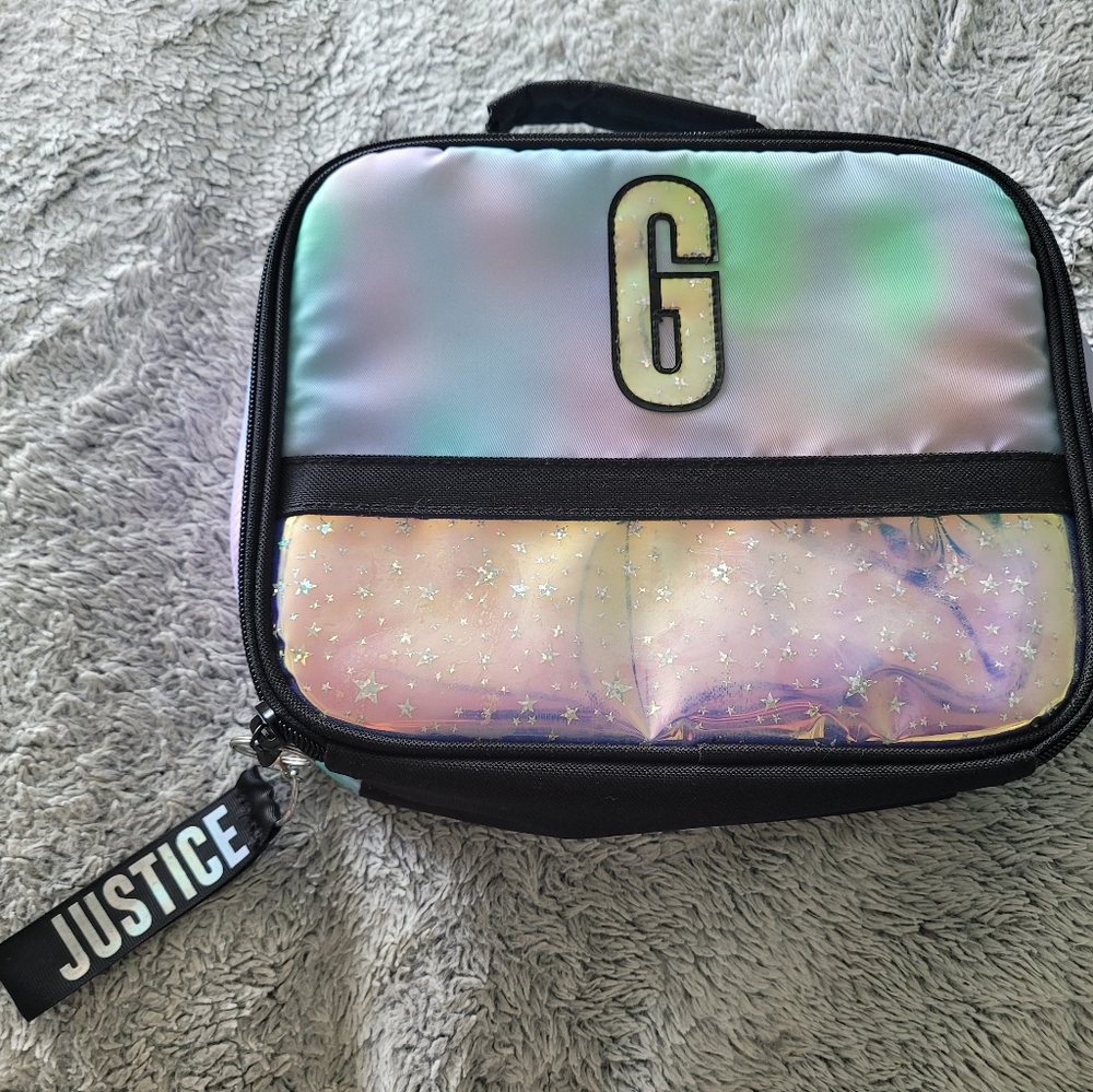 Justice Teal GreenPurple Sparkle Letter G Lunchbox NEW  w/ JUSTICE Ref. KEYCHAIN